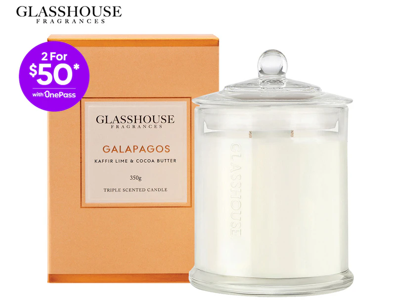 Glasshouse Galapagos Kaffir Lime & Cocoa Butter 350g Triple Scented Candle