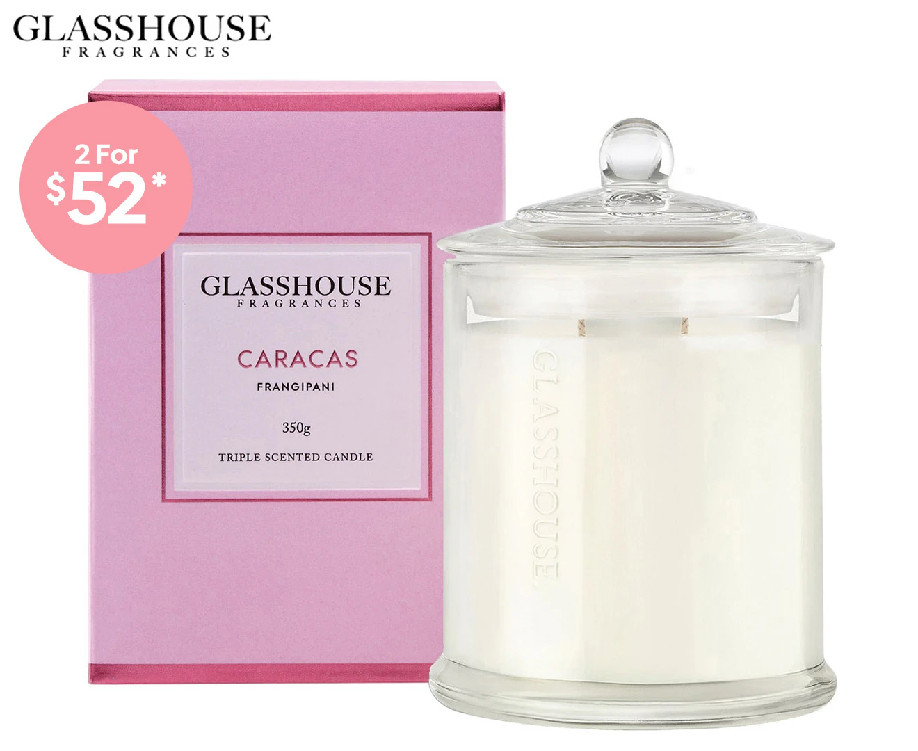 Glasshouse Caracas Frangipani 350g Triple Scented Candle