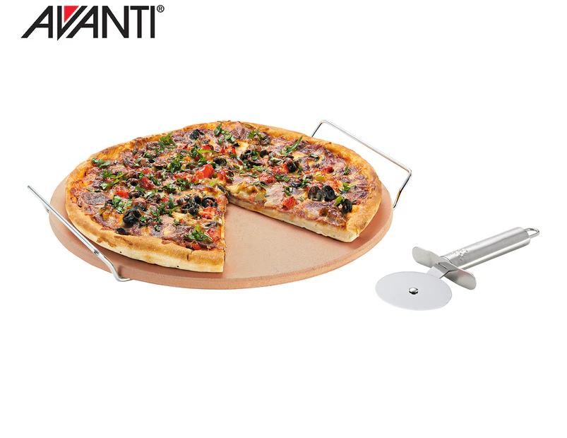 Avanti 33cm Pizza Stone Set w/ Rack & Pizza Cutter