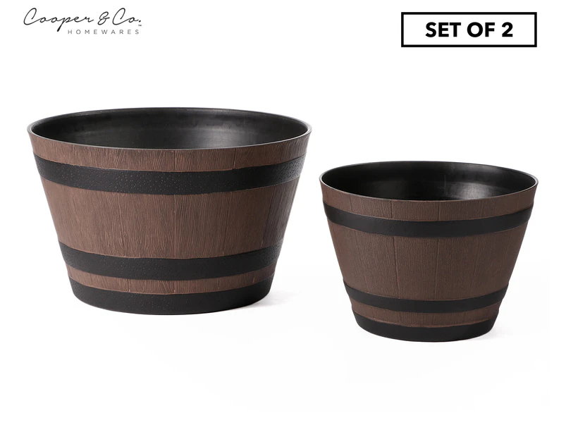 Cooper & Co. 2-Piece Half Barrel Round Planter Pot Set - Brown