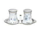 French Floral Salt and Pepper Set BLUE MEADOWS with TRAY