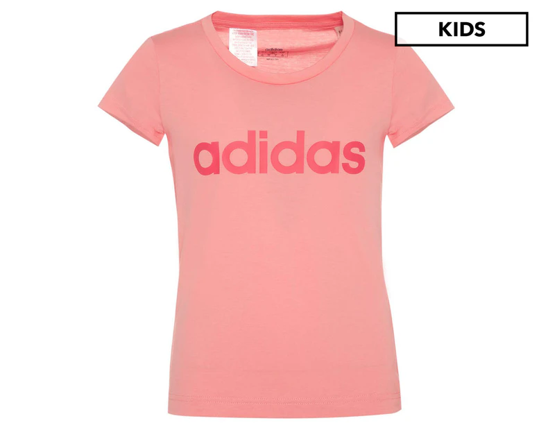 Adidas Girls' Essentials Linear Tee / T-Shirt / Tshirt - Glow Pink/Signal Pink