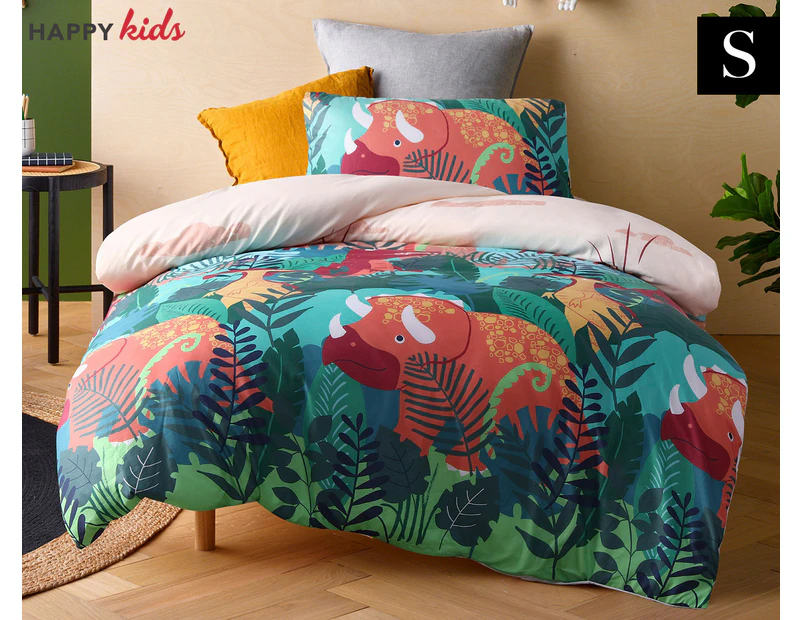 Happy Kids Big Dino Glow in the Dark Single Bed Quilt Cover Set - Multi