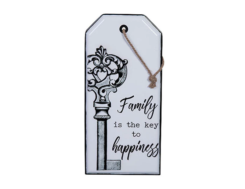 Country Tin Sign Vintage Inspired Enamel Wall Art FAMILY KEY TO HAPPINESS New