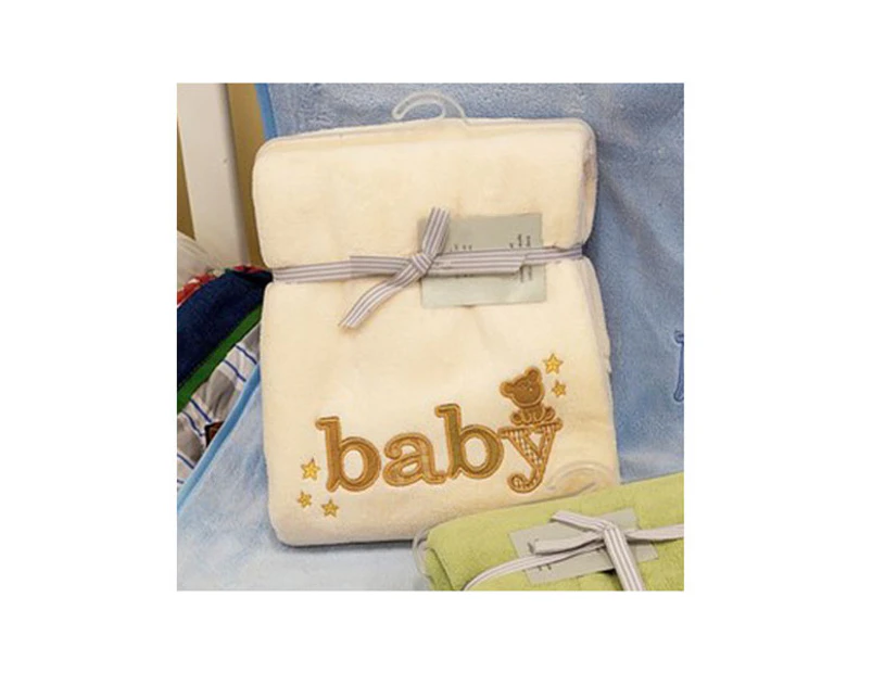 Embroidered Baby Blanket Throw CREAM Soft and Fluffy for the Cot