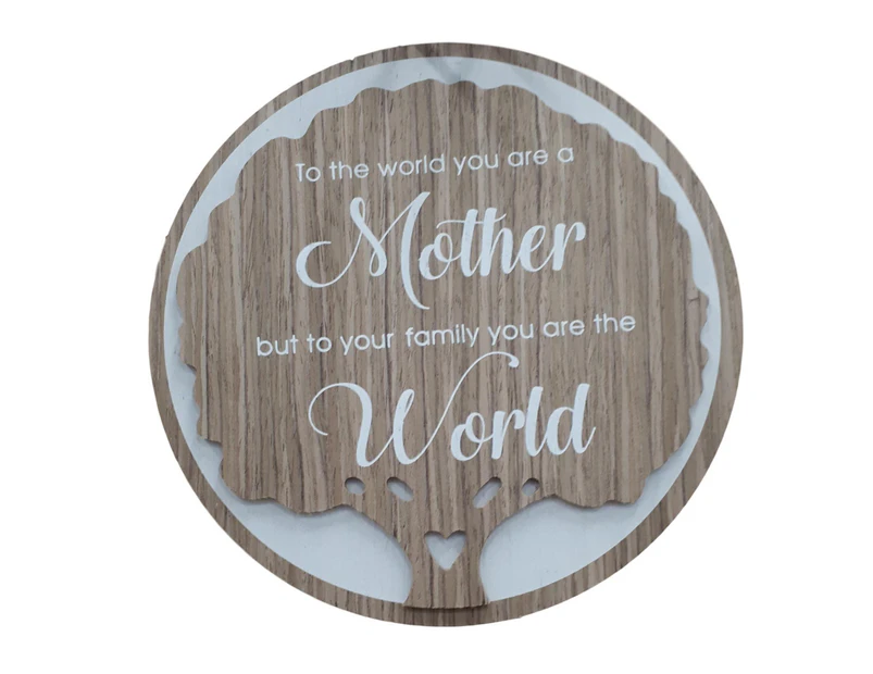 French Country Wooden Round Sign MOTHER WORLD Plaque Hang or Stand
