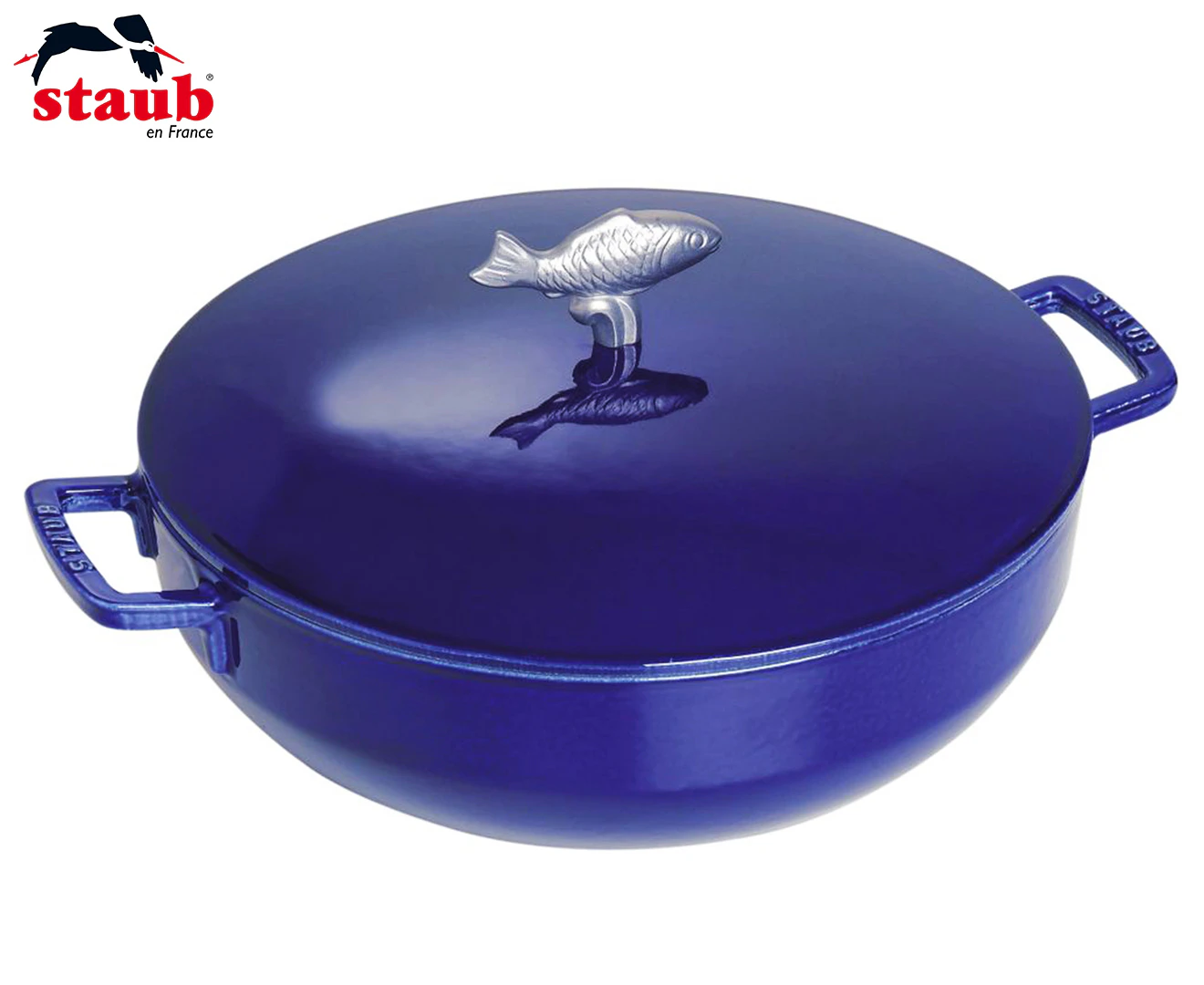 Staub 28cm/4.6L Cast Iron Bouillabaisse Pot Cooking Serving Pan w/Lid Marin Blue