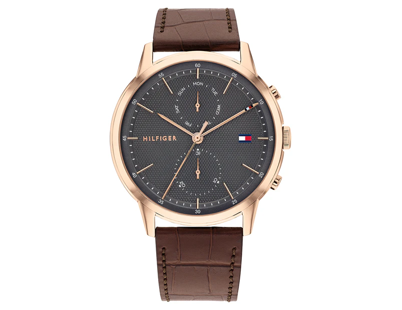 Tommy Hilfiger Men's 44mm Easton Leather Watch - Grey/Brown/Rose Gold