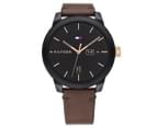 Tommy Hilfiger Men's 44mm Denim Leather Watch - Black/Brown 1