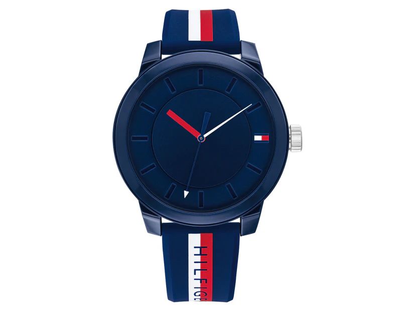 Tommy Hilfiger Men's 44mm Denim Silicone Watch - Blue/Red & White Stripe