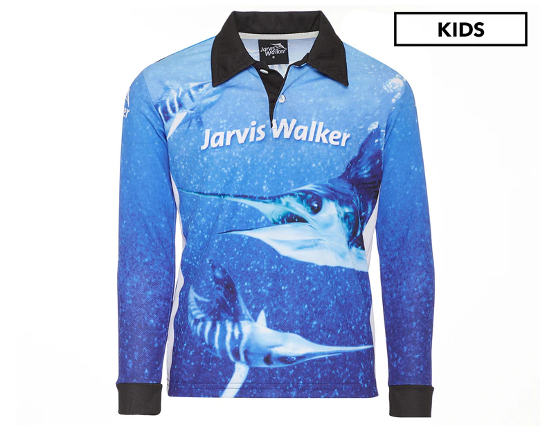 Jarvis Walker Kids' Marlin Sublimated Long Sleeve Polo Shirt - Blue