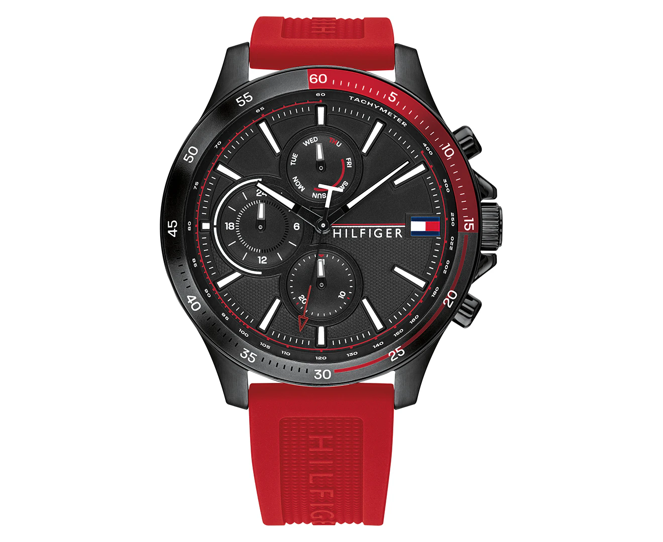 Tommy Hilfiger Men's 46mm Bank Silicone Watch - Black/Red