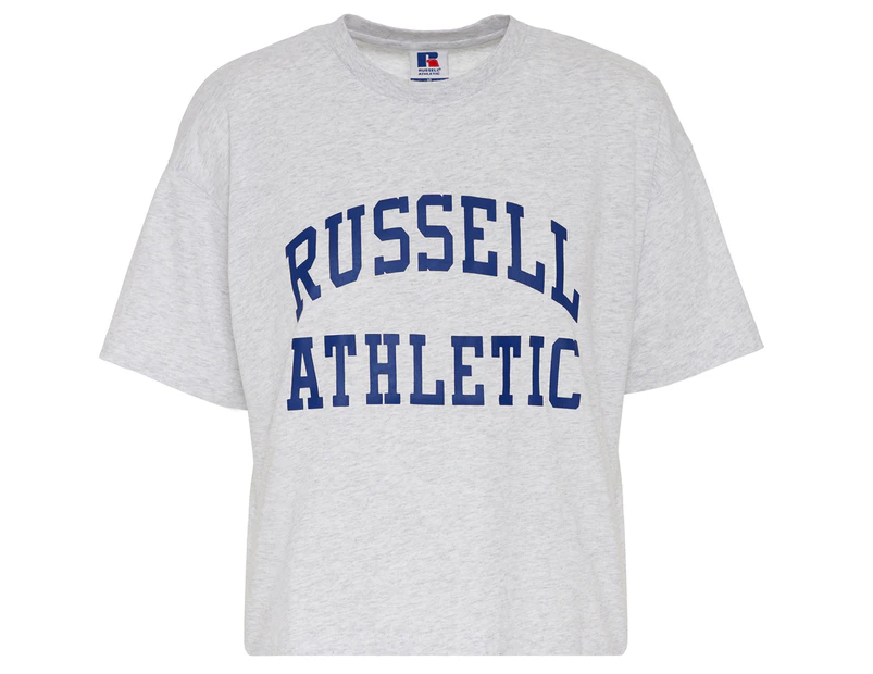 Russell Athletic Women's Arch Logo Crop Tee / T-Shirt / Tshirt - Snow Marle/Imperial