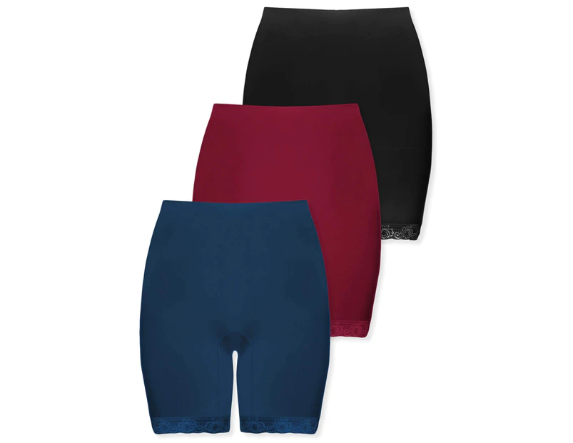 Anti-Chafing Petite Cotton Shorts - Fancy 3 Pack - Black Red Blue