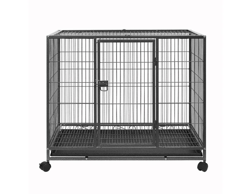 Dog Crate Doggy Playpen Puppy Kennel Pet Cat Rabbit House Metal Heavy Duty Wheels Tray 36 Inch