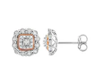 Bevilles Square Look Miracle Earrings with 1/5ct of Diamonds in Sterling Silver & 9ct Rose Gold Stud