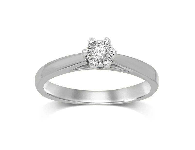 Bevilles Brilliant Illusion Solitaire Miracle Ring with 0.10ct Diamonds in 9ct White Gold