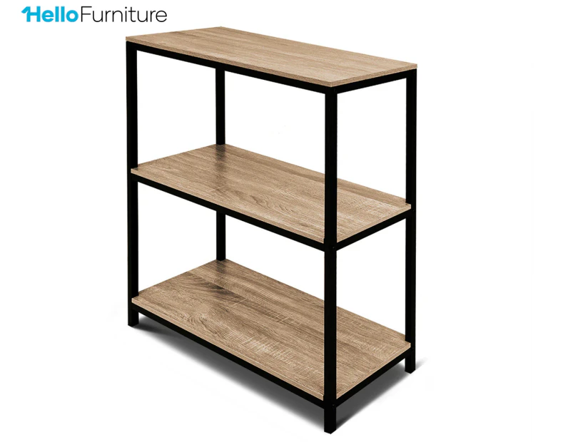 Hello Furniture Rome 3-Tier Industrial Style Storage Bookshelf - Oak/Black