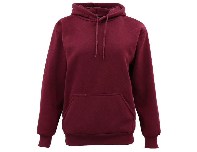 Adult Unisex Men's Plain Basic Pullover Hoodie Sweater Sweatshirt Jumper XS-5XL - Burgundy