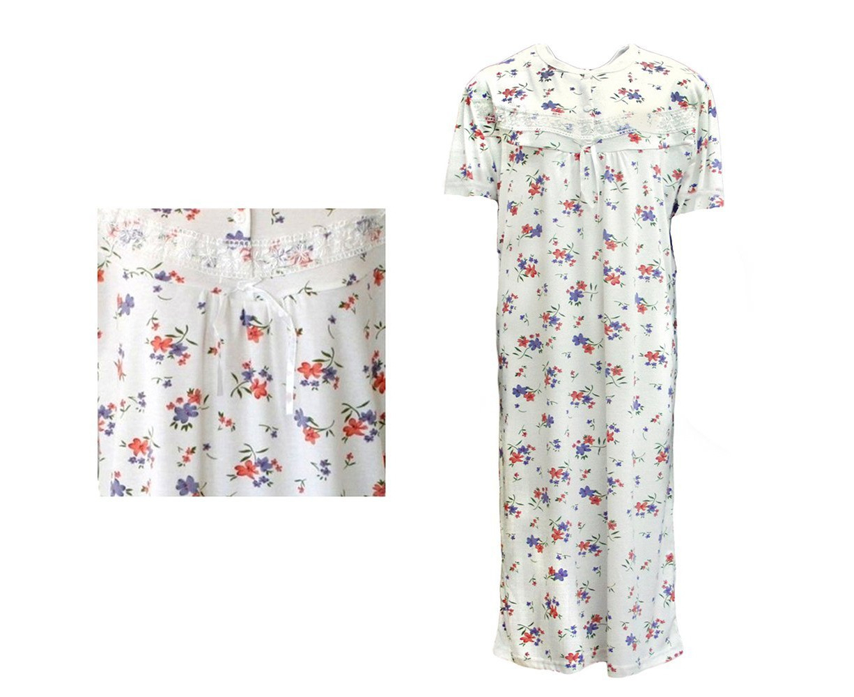 Women's 100% Cotton Short Sleeves Nightie Night Gown Pajamas PJs ...