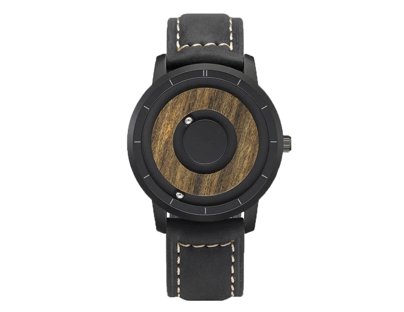 Men's Wooden Dial Magnetic Quartz Cascual Sports Wrist Watch Steel Leather Strap