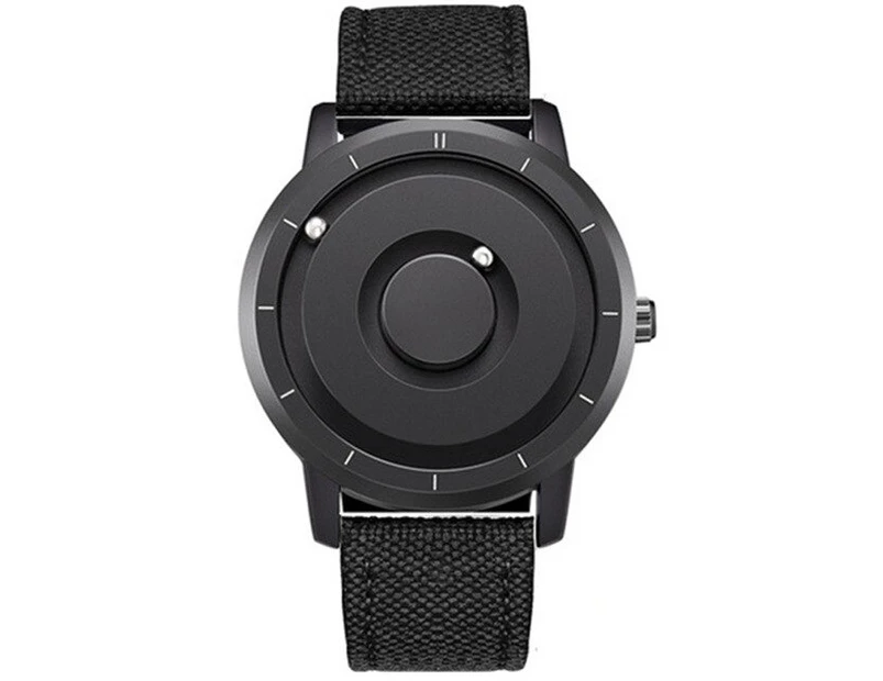 Innovative Magnetic Metal Wrist Watch Fashion Sports Quartz Waterproof Watches - Black w Black Canvas Band