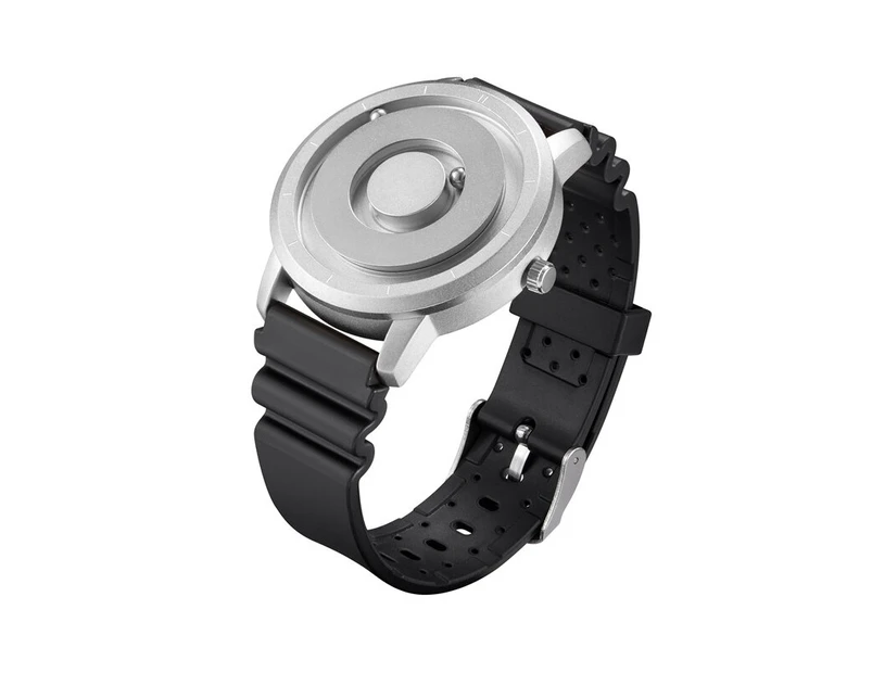 Innovative Magnetic Metal Wrist Watch Fashion Sports Quartz Waterproof Watches - Silver w Black Rubber Band