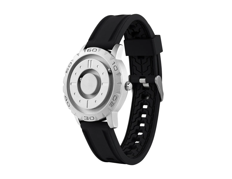 Men's Magnetic Quartz Cascual Sports Wrist Watch Rubber Band Gift - Silver
