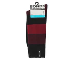 Bonds Men's Cotton Rich Crew Socks 3-Pack - Black/Burgundy Stripe