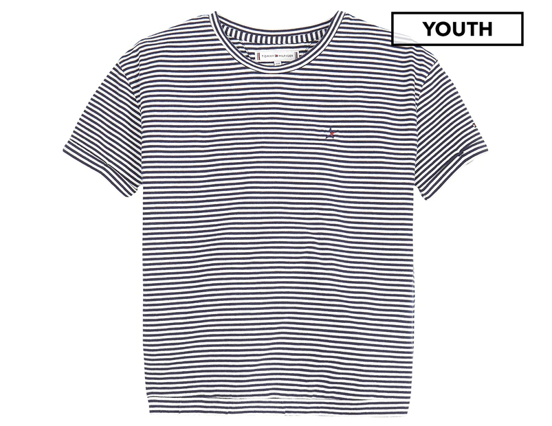 Tommy Hilfiger Youth Girls' Mini Stripe Tee / T-Shirt / Tshirt - Black Iris