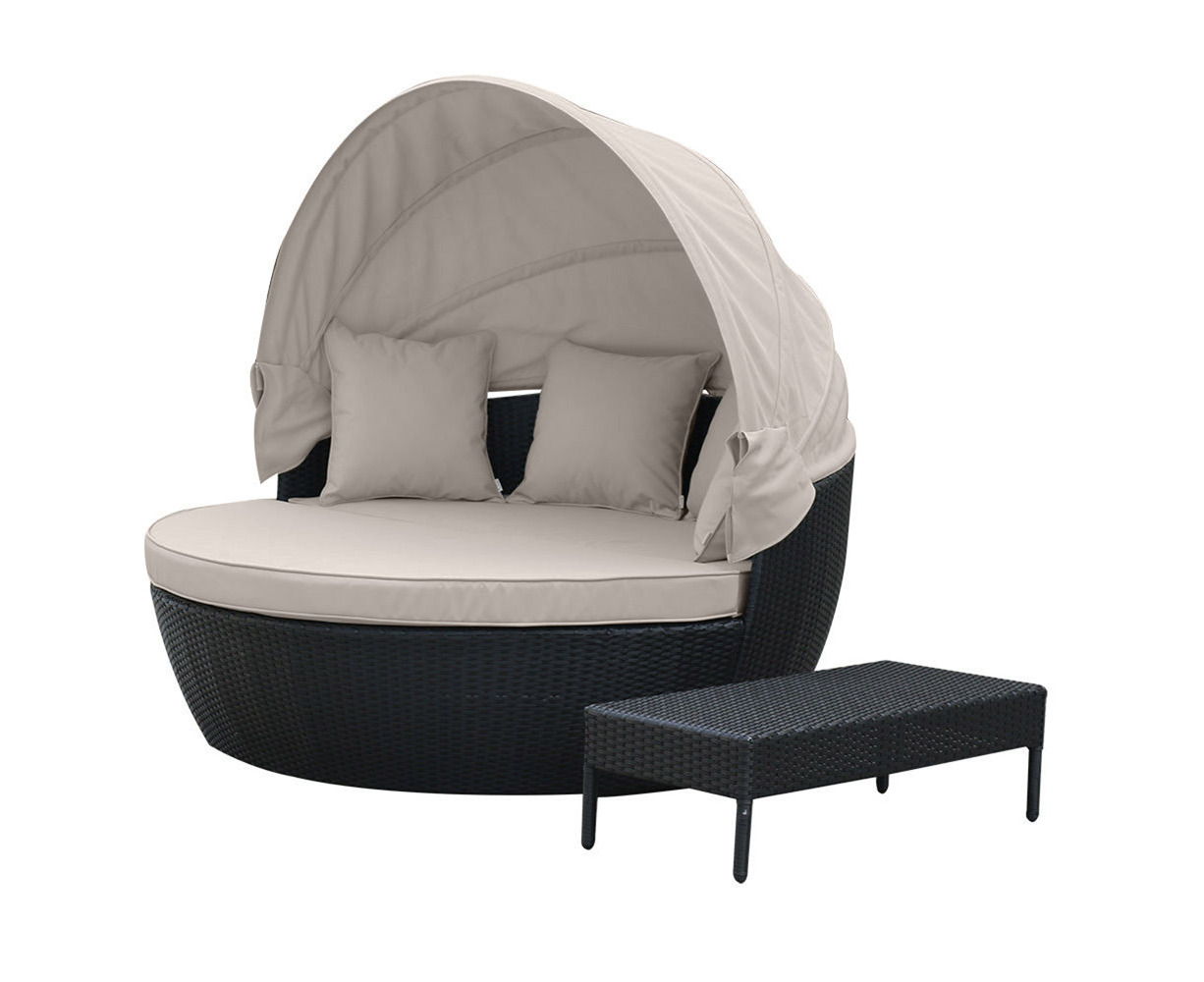 Erith Wicker Outdoor Furniture Day Bed w/ Canopy - Black | Catch.com.au