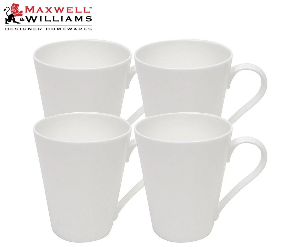 Set of 4 Maxwell & Williams 320mL Cashmere Conical Mug - White