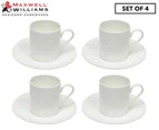 Set of 4 Maxwell & Williams 100mL Cashmere Straight Demi Cup & Saucer Set - White