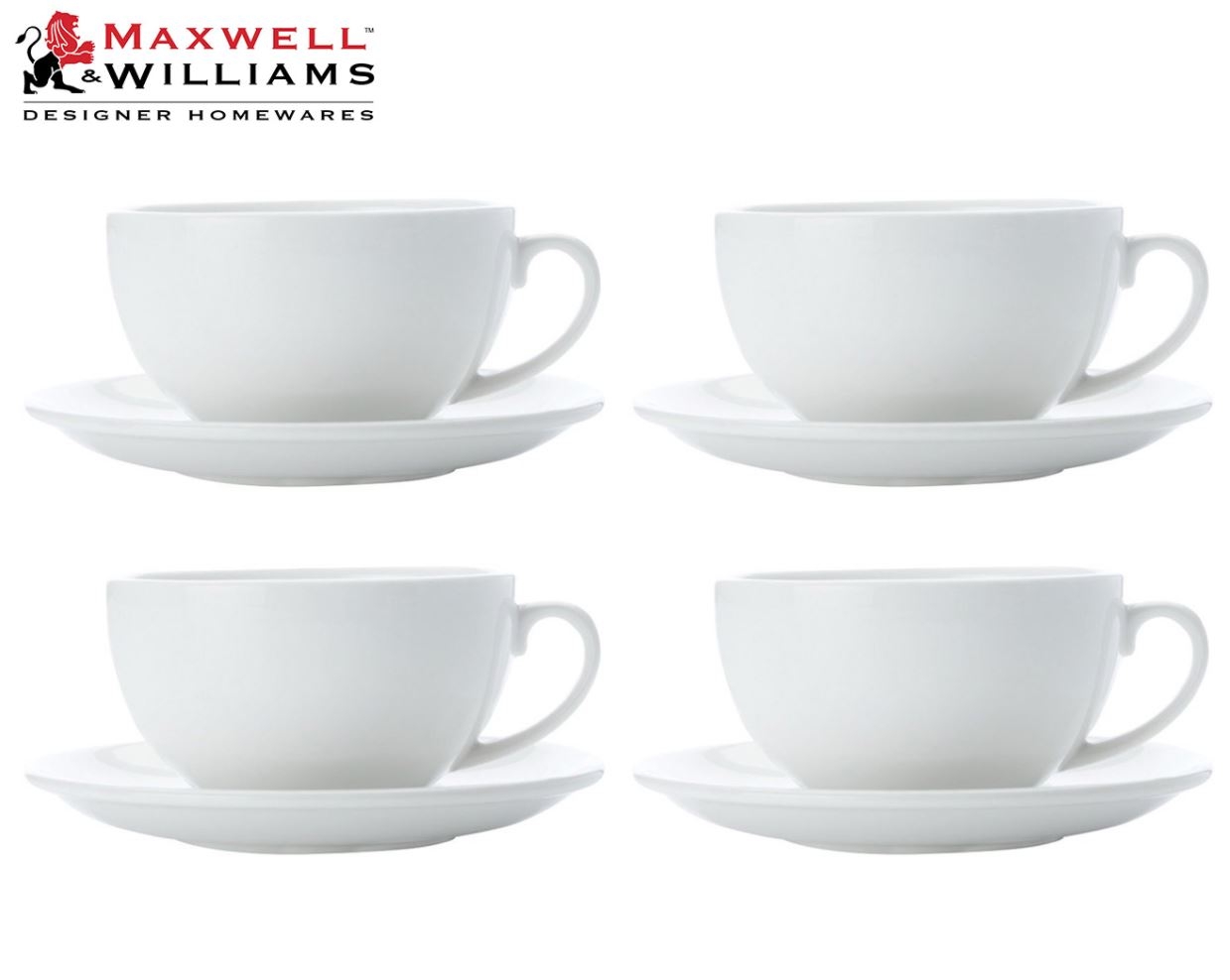 Set of 4 Maxwell & Williams 320mL White Basics Cappuccino Cup & Saucer ...