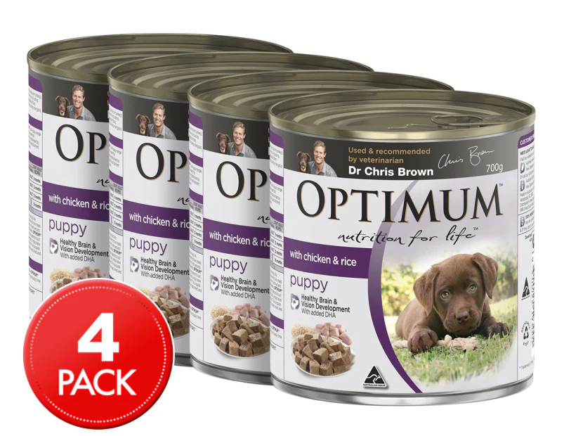 4 x Optimum Puppy Dog Food Chicken & Rice 700g