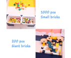 4 in 1 Kids Multi Activity Play Table Set with 4 Chairs, Chalk Board, 1200pcs Building Bricks