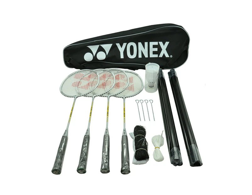 Yonex 4 Players Badminton Racquet- Shuttlecocks -Net - Poles - Bag