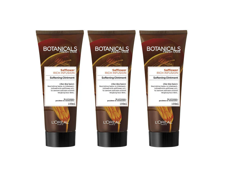 3x Loreal 100ml Botanicals Safflower Rich Infusion Softening Ointment f/Dry Hair