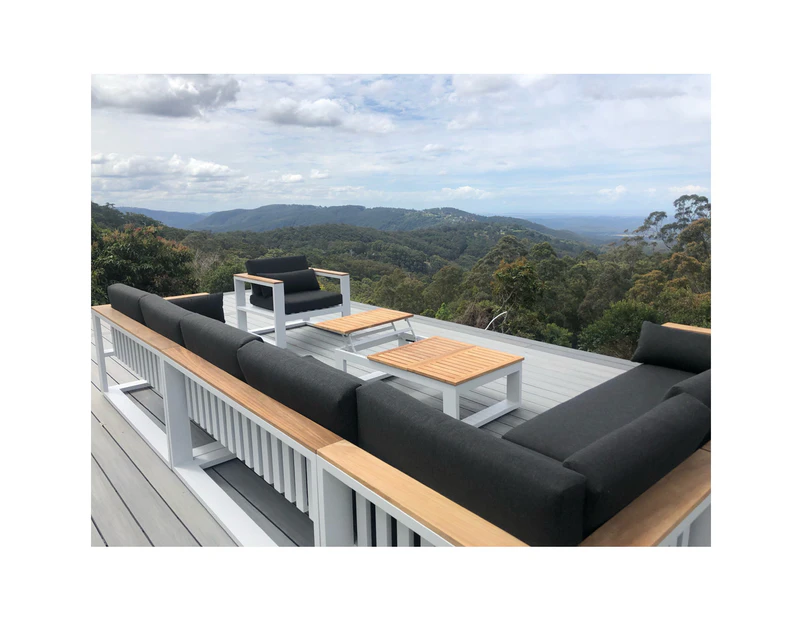Outdoor Balmoral Package C Outdoor Aluminium And Teak Lounge Setting With Coffee Table - Outdoor Aluminium Lounges - White Aluminium with Denim