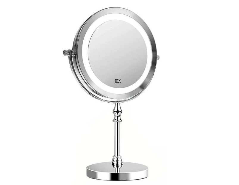 360° 1X/10X Magnifying Makeup Mirror with LED Light 7" Stand Adjust Double Sided
