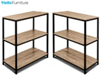 Set of 2 Hello Furniture Rome 3-Tier Industrial Style Storage Bookshelf - Oak/Black