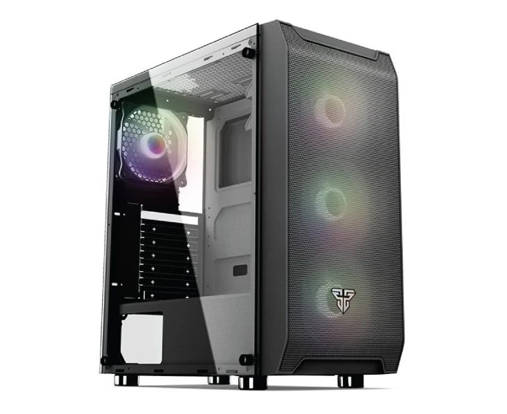 Fantech PC Gaming Computer Desktop Case Tempered Glass Side Panel ATX Tower with 4 x 120mm RGB Fan Pre-Installed, Dust Filter (CG80) (Black)