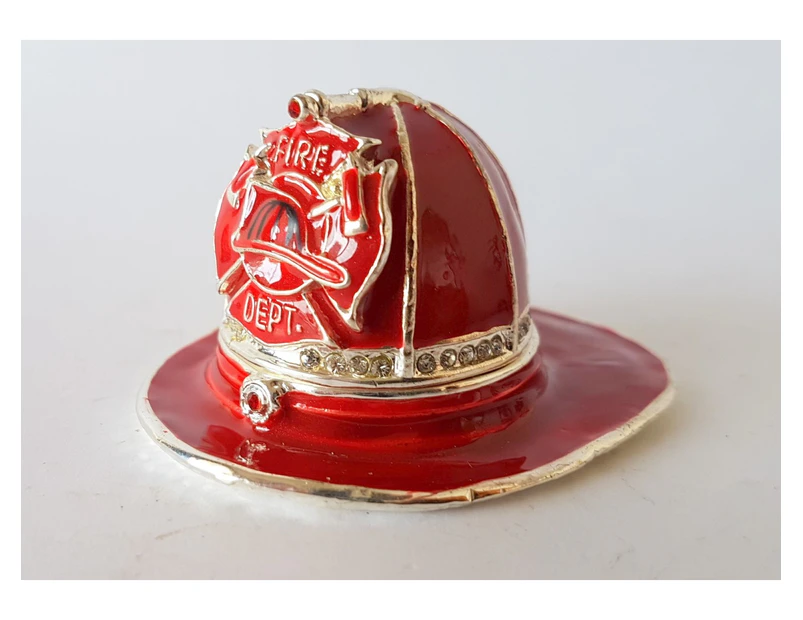 Fire Department Helmet  Treasured Trinket Box Ornament Fire Heroes Series