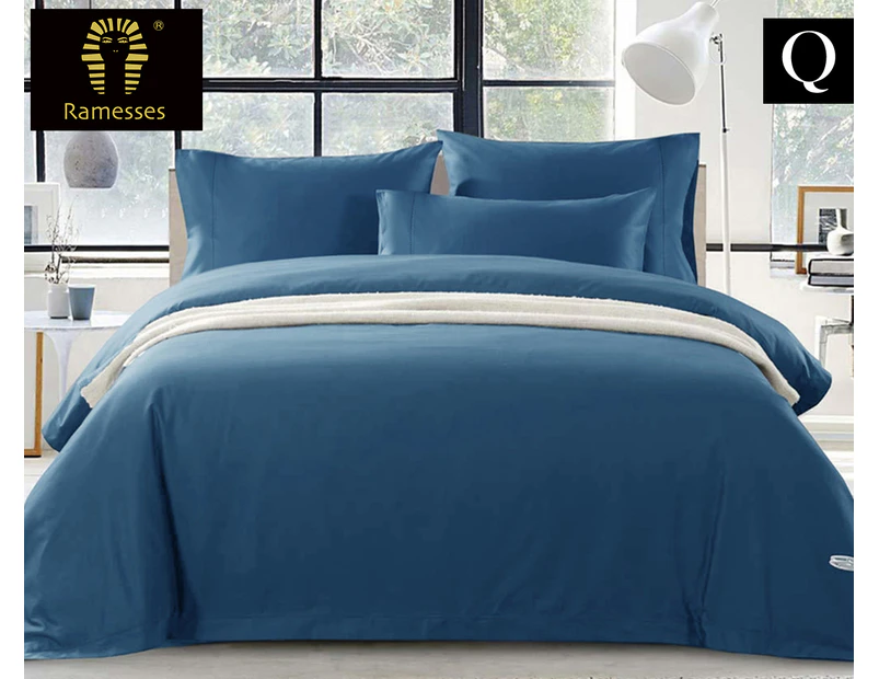 Ramesses 1500TC Egyptian Cotton Queen Bed Quilt Cover Set - Classic Blue
