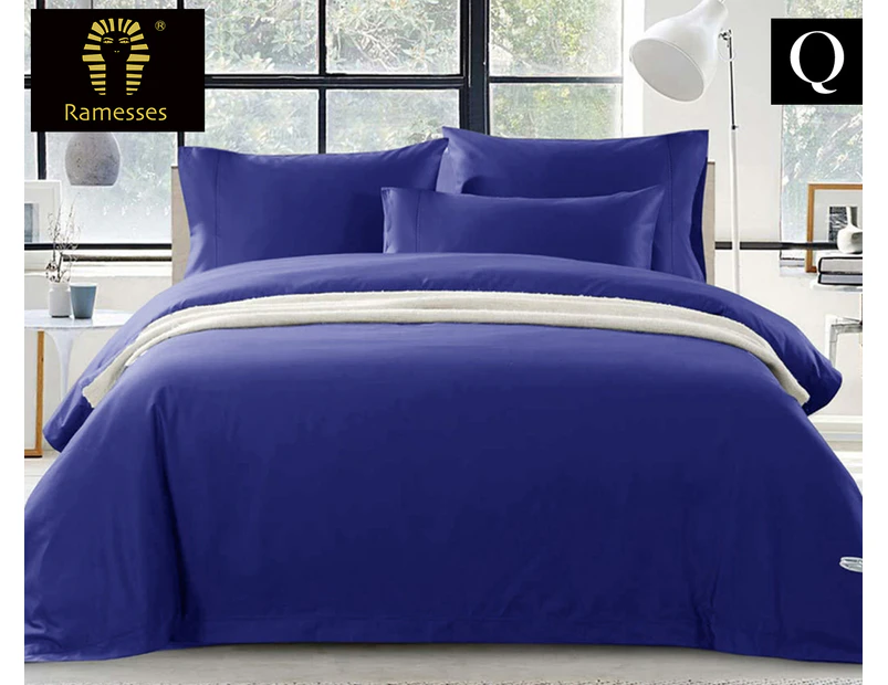 Ramesses Egyptian Cotton Queen Bed Quilt Cover Set - Royal Blue
