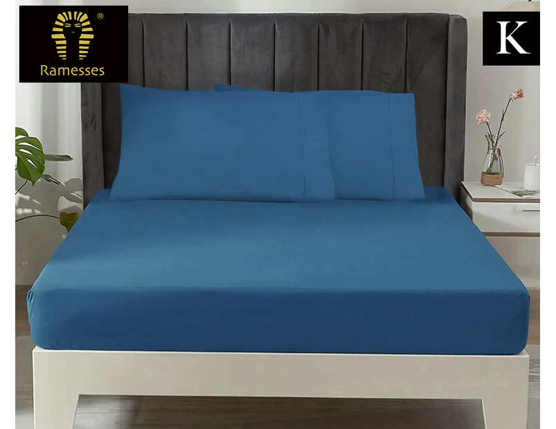Ramesses Egyptian Cotton King Bed Sheet Set - Classic Blue