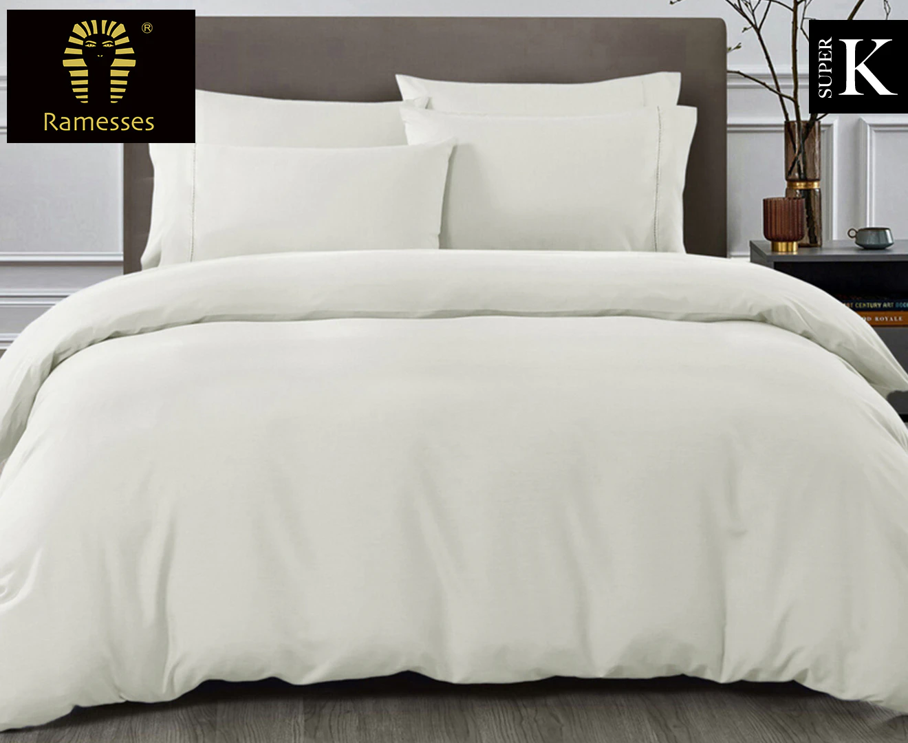 Ramesses 1500TC Egyptian Cotton Super King Bed Quilt Cover Set - Silver