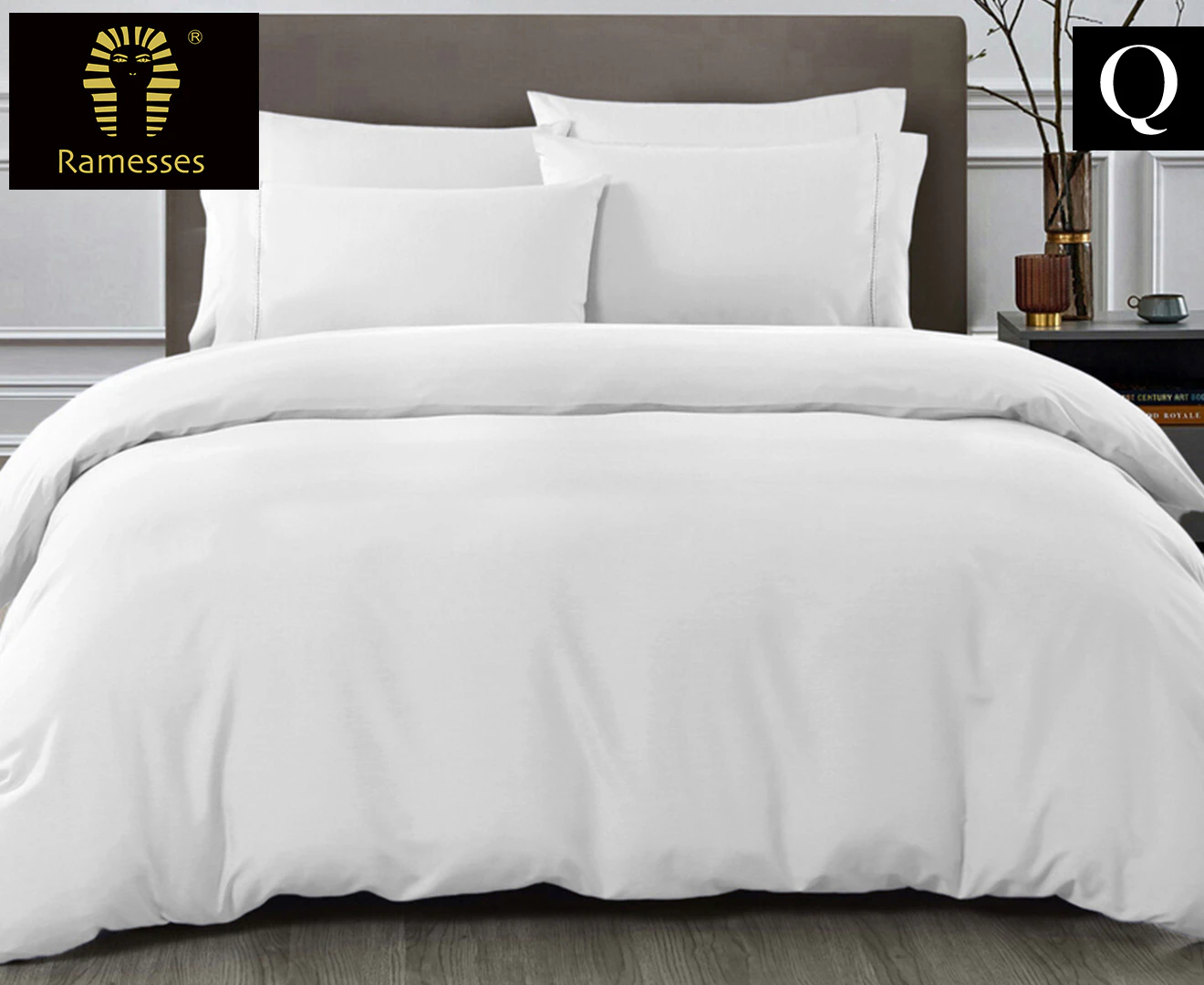 Ramesses 1500TC Egyptian Cotton Queen Bed Quilt Cover Set - White