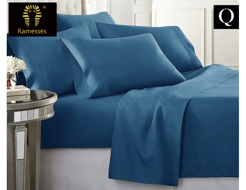 Ramesses Egyptian Cotton Queen Bed Sheet Set - Classic Blue