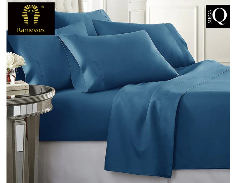 Ramesses Egyptian Cotton Mega Queen Bed Sheet Set - Classic Blue